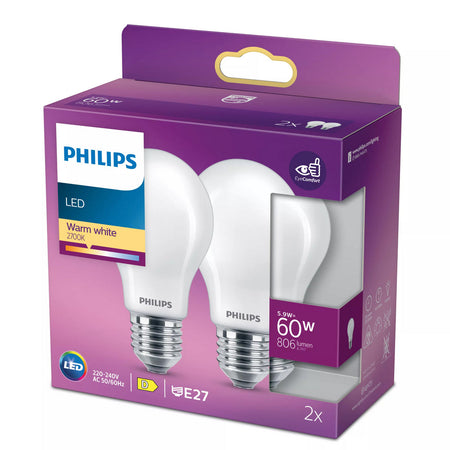 Philips LED Classic 60W A60 E27 ND 2PFSRT6 Warmwit Mat 2st-10000410