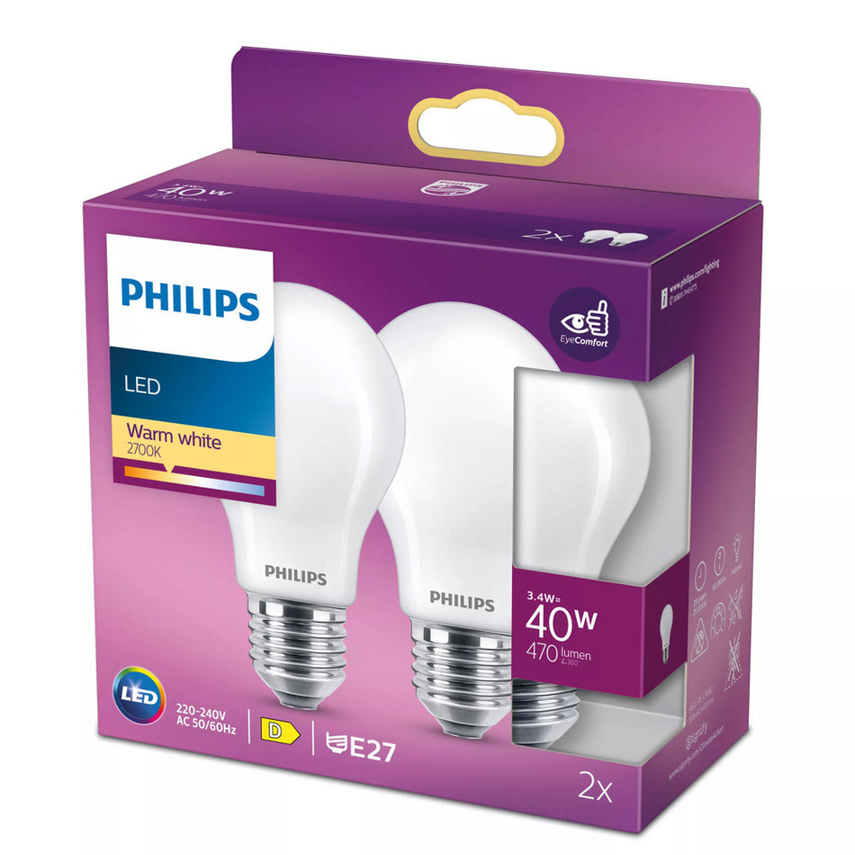 Philips LED Classic 40W A60 E27 ND 2PFSRT6 Warmwit Mat 2st-10000411