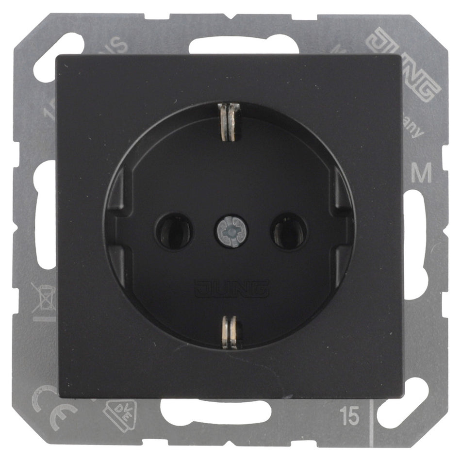 Jung Contactdoos A550 Inbouw 1-Voudig Randaarde Mat Zwart-10000492