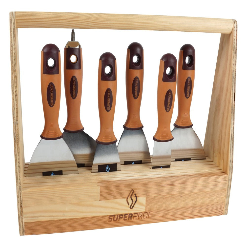Super Prof Gereedschapsbak Hout Met Spachtel- En Plamuurmessen-10000580