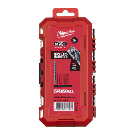 Milwaukee SDS PLUS Borenset MX4 PACKOUT Ready Box 5/6x115, 6/8x165, 10x165mm-10000966