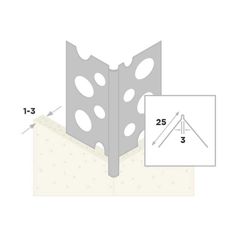 Ripstaal Hoekprofiel 1031 RVS Stucdikte 1-3mm 260cm-10003243