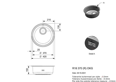 Reginox Spoelbak R18 370 RVS Rond Opbouw-10003270