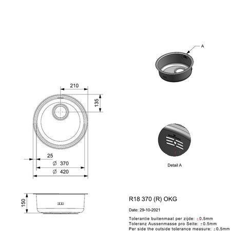 Reginox Spoelbak R18 370 RVS Rond Opbouw-10003270