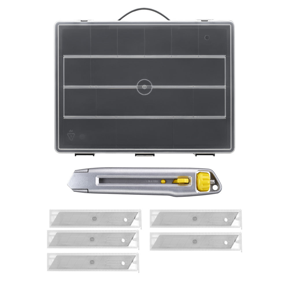 Stanley Interlock Afbreekmes 18mm + 5x10 afbreekmesjes In 14-vaks Organiser-10006350