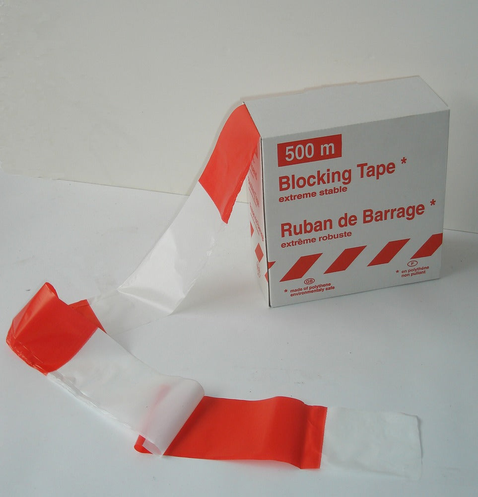 Afzetband Polyethyleen Super Sterk Scheruvrij Rood/Wit 40 mµ 80mm x 500m-158671