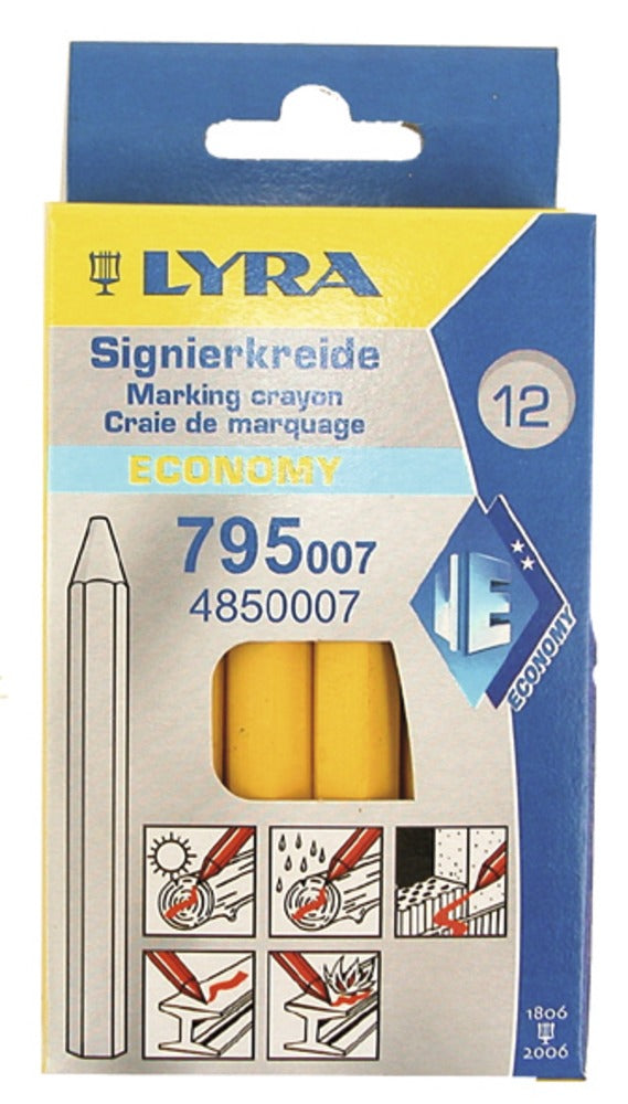 Lyra Merkkrijt Zeskant Geel 122mm 12st-291560