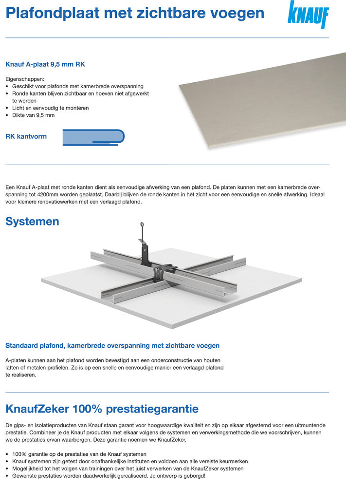 Knauf Gipsplaat A RK 60cm 9,5mm-297911