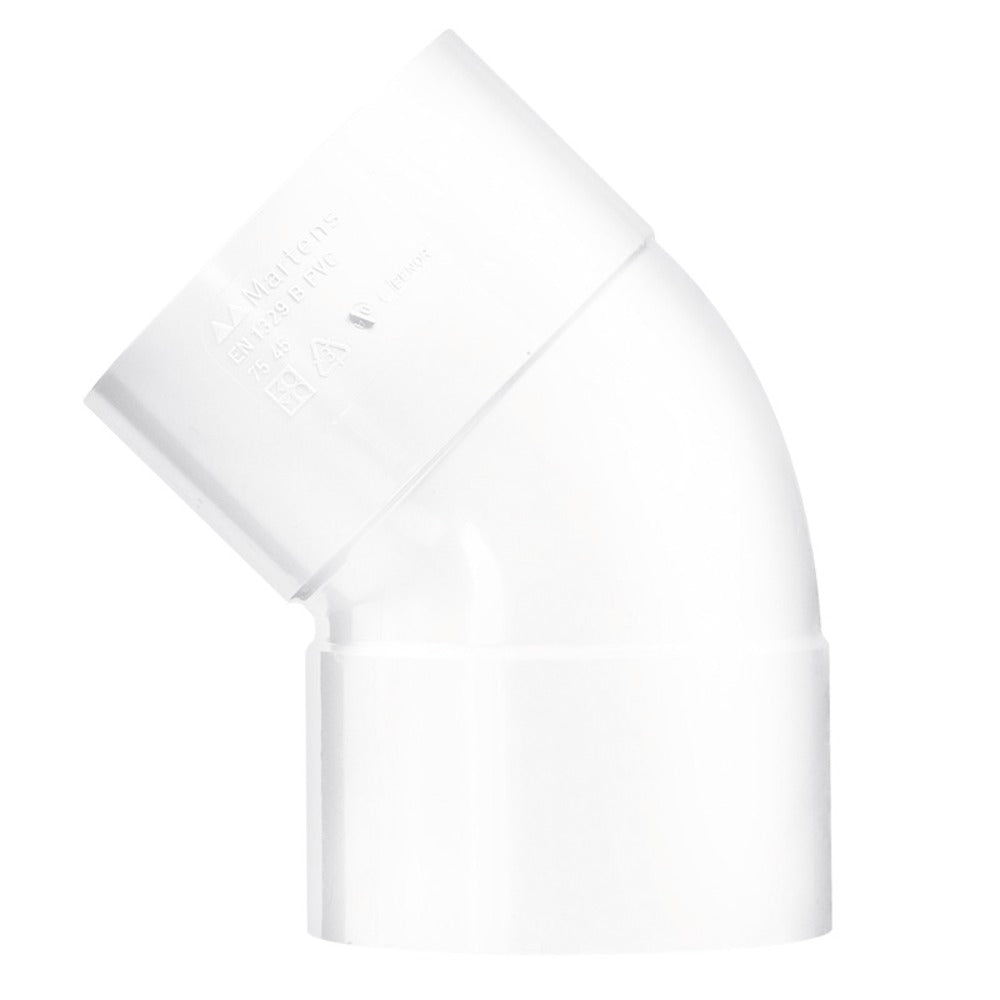 Bocht PVC 2x lijmmof wit wanddikte 3,2 Ø 40 mm 45° KOMO-keur-560211