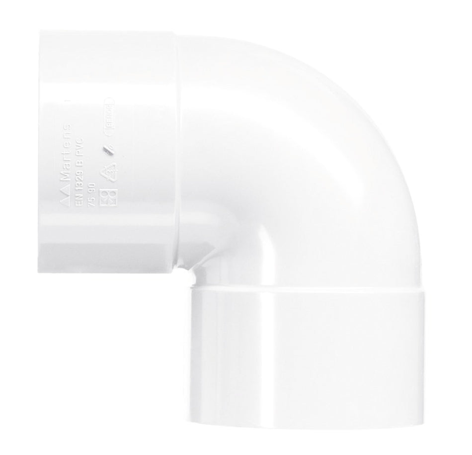 Bocht PVC 2x lijmmof wit wanddikte 3,2 Ø 40 mm 90° KOMO-keur-560212