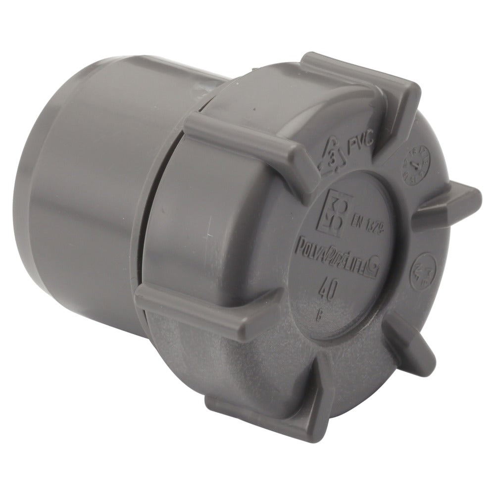 Eindstuk PVC wanddikte 3,2 mm Ø 40 mm met schroefdeksel KOMO-keur-560247