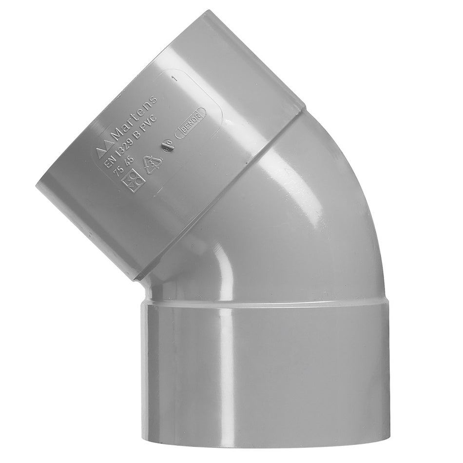 Bocht PVC 2xlijmmof wanddikte 3,25mm Ø90mm 45° KOMO-keur-571740