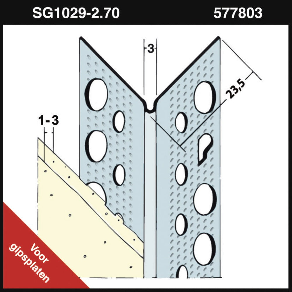 Slimgrip Hoekprofiel SG1029 Verzinkt Staal Stucdikte 1-3mm-577803