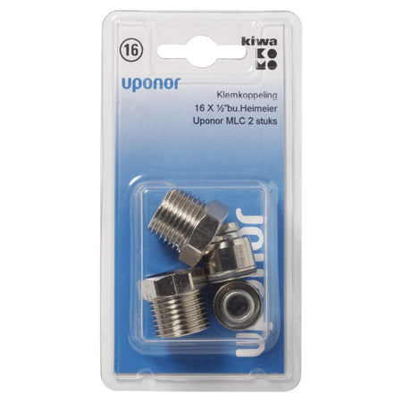 Uponor Heimeier Klemkoppeling messing MLC 16 mm x 1/2'' buitendraad 2 stuks-578050