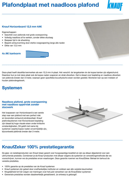 Knauf Gipsplaat Horizonboard A 4xAK 260x60cm 12,5mm-578198