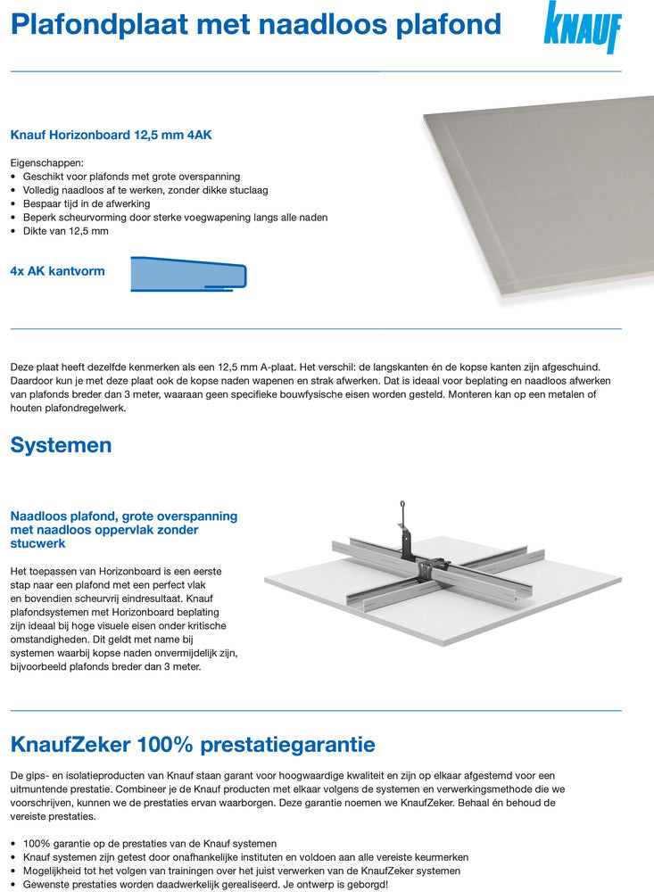 Knauf Gipsplaat Horizonboard A 4xAK 260x60cm 12,5mm-578198