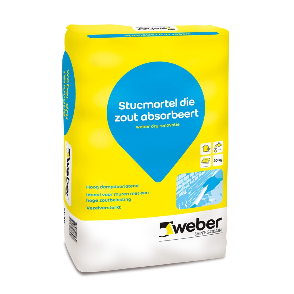Weber Stucmortel Renovatie Vezelversterkt Zoutabsorberend 20kg-578385