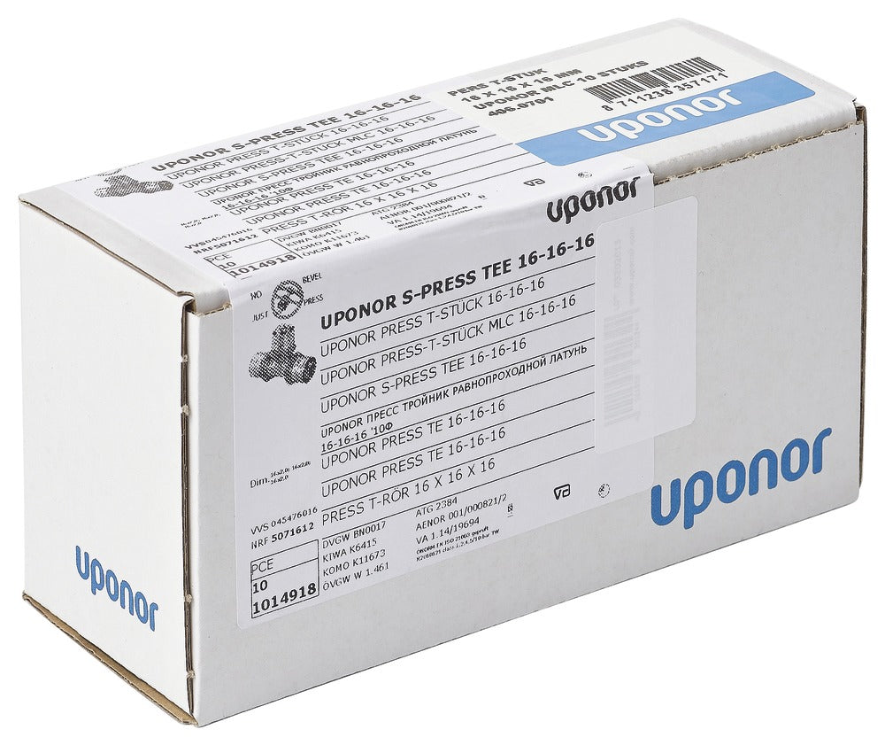 Uponor Pers T-stuk messing 16 mm 10 stuk-581533