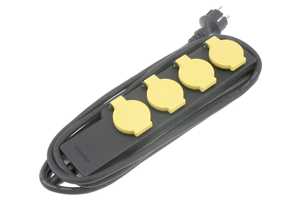 Q-link Tafeldoos 4-voudig randaarde langwerpig met kabel 3 meter zwart spatwaterdicht-585632