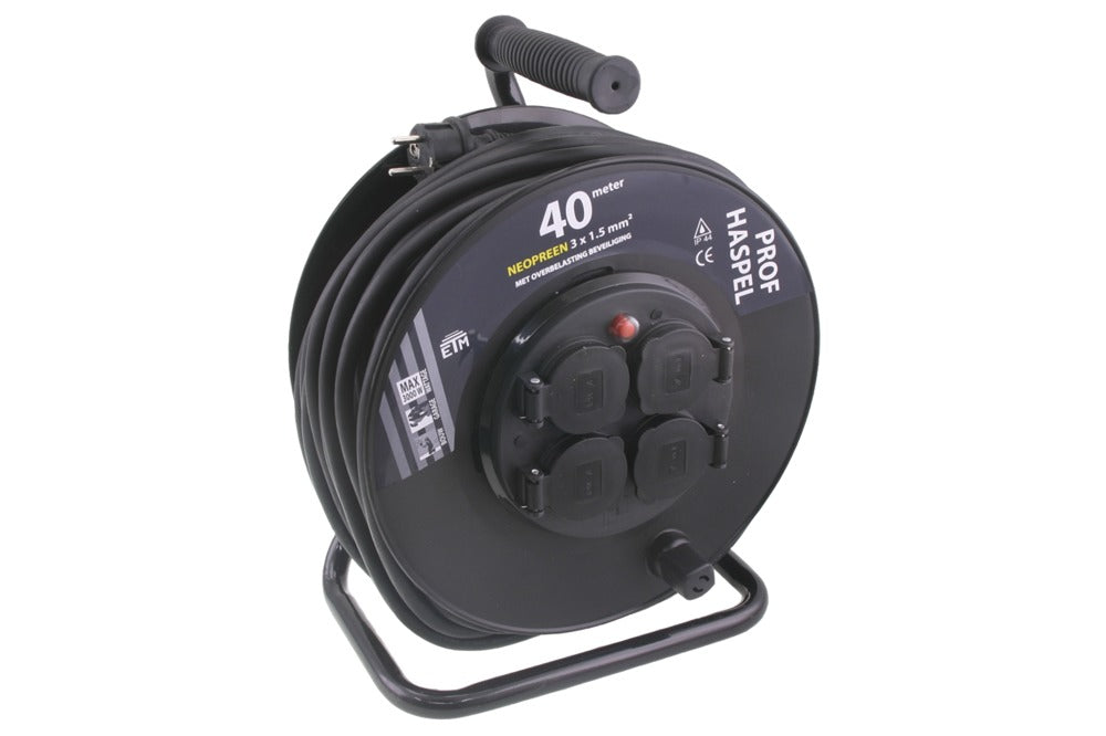 Q-Link Kabelhaspel Randaarde Neopreen Zwart 40m IP44 Vaste Contactdoos-586477