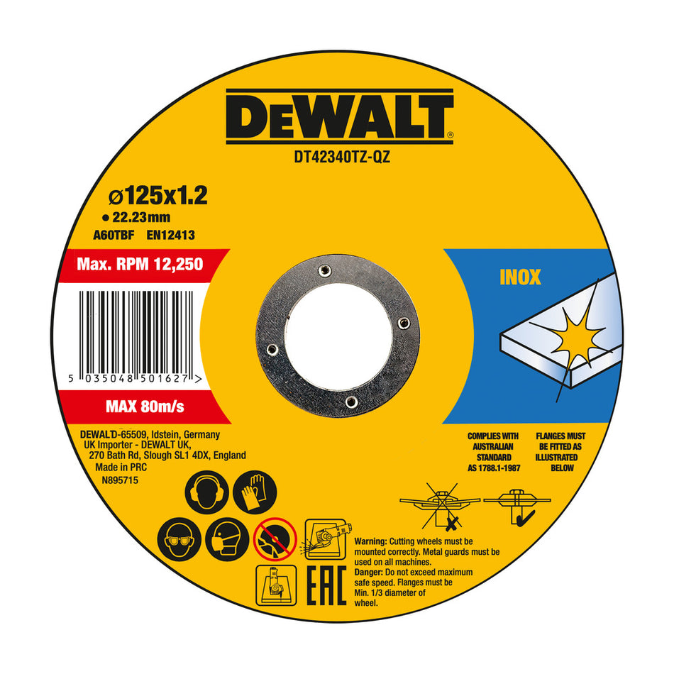 DeWALT Doorslijpschijf RVS 125x22,2x1,2mm 10st-700673