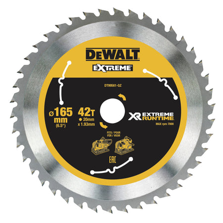 DeWALT Cirkelzaagblad DT99561-QZ  Xtreme Runtime 165x20 mm 42T CSB-703368