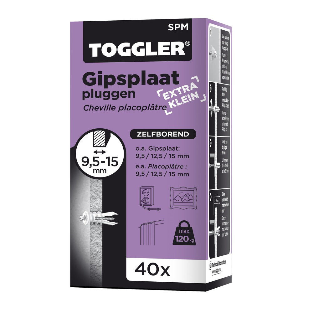 Toggler SPM Gipsplaatplug Plaatdikte 9,5-15mm 40st-708114