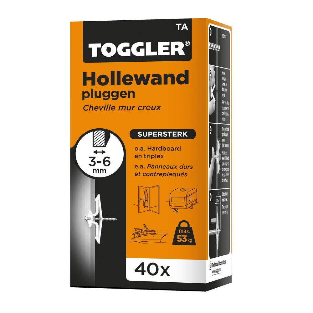 Toggler Hollewandplug TA Polypropyleen Wanddikte 3-6mm 40st-708115
