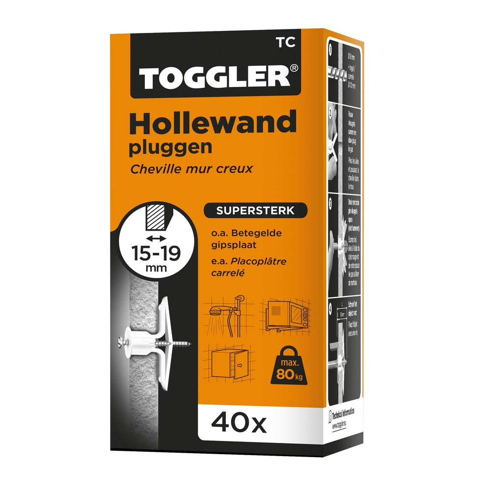 Toggler Hollewandplug TC Polypropyleen Wanddikte 15-19mm 40st-708117