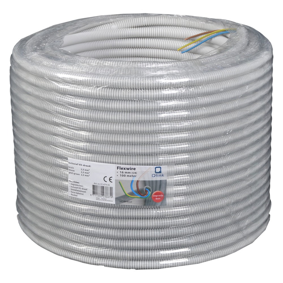 Q-Link Installatiebuis flexiplus slagvast 5/8 3x2.5mm2 grijs 100m-708764