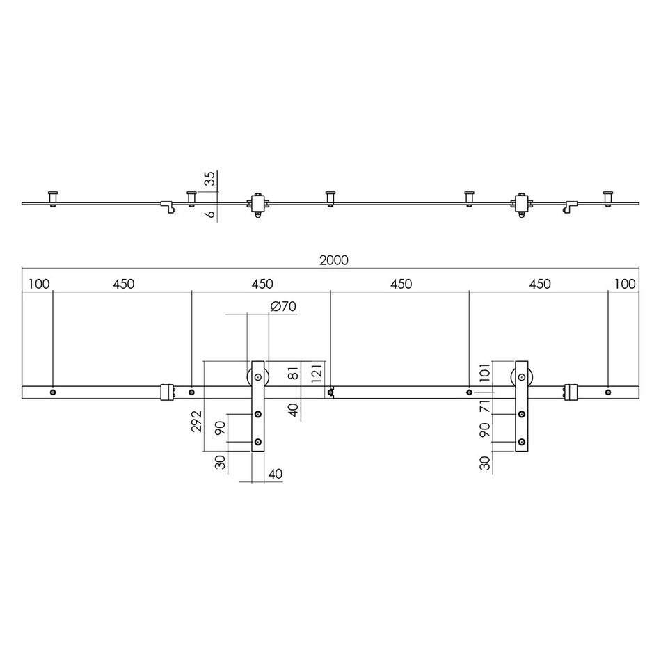 Intersteel schuifdeursysteem basic 200 cm mat zwart 100 kg-717490