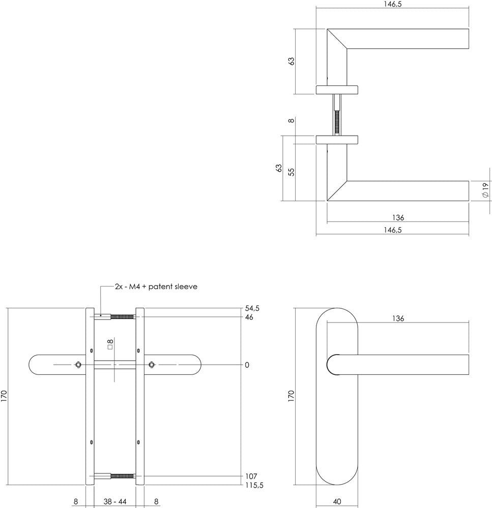Intersteel Deurkruk Hoek 90gr. Basic Op Ovaal Schild Verdekt 170x40mm Blind RVS Geborsteld-727762