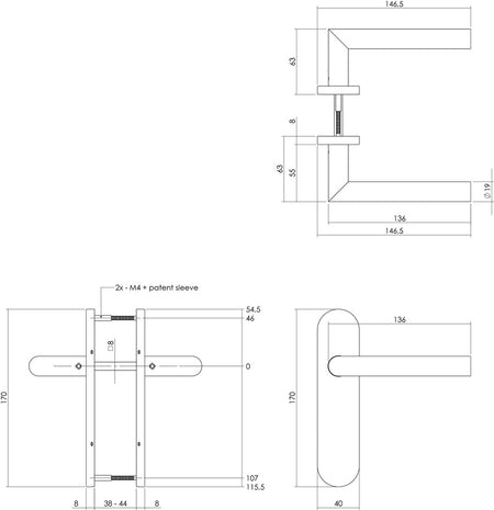 Intersteel Deurkruk Hoek 90gr. Basic Op Ovaal Schild Verdekt 170x40mm Blind RVS Geborsteld-727762