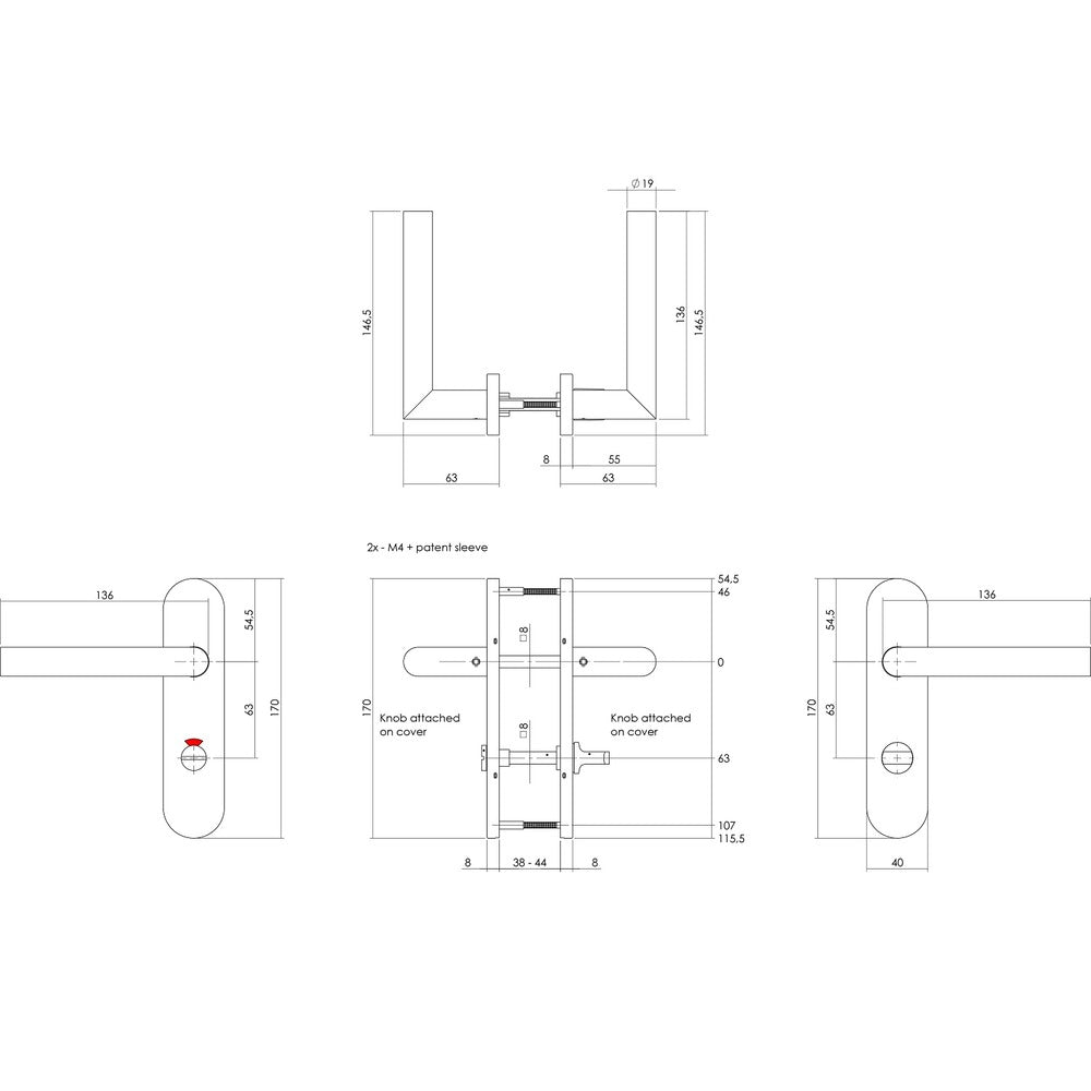 Intersteel Deurkruk Hoek 90gr. Basic Op Ovaal Schild Verdekt 170x40mm WC63/8mm RVS Geborsteld-727763