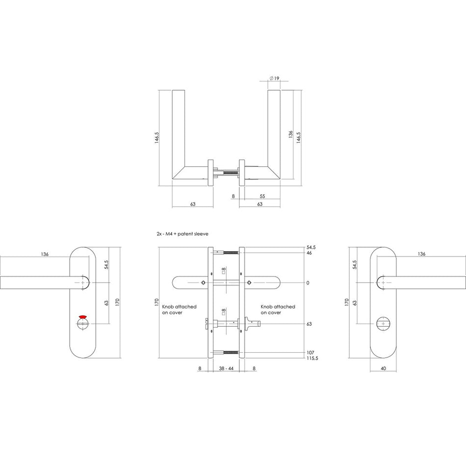 Intersteel Deurkruk Hoek 90gr. Basic Op Ovaal Schild Verdekt 170x40mm WC63/8mm RVS Geborsteld-727763