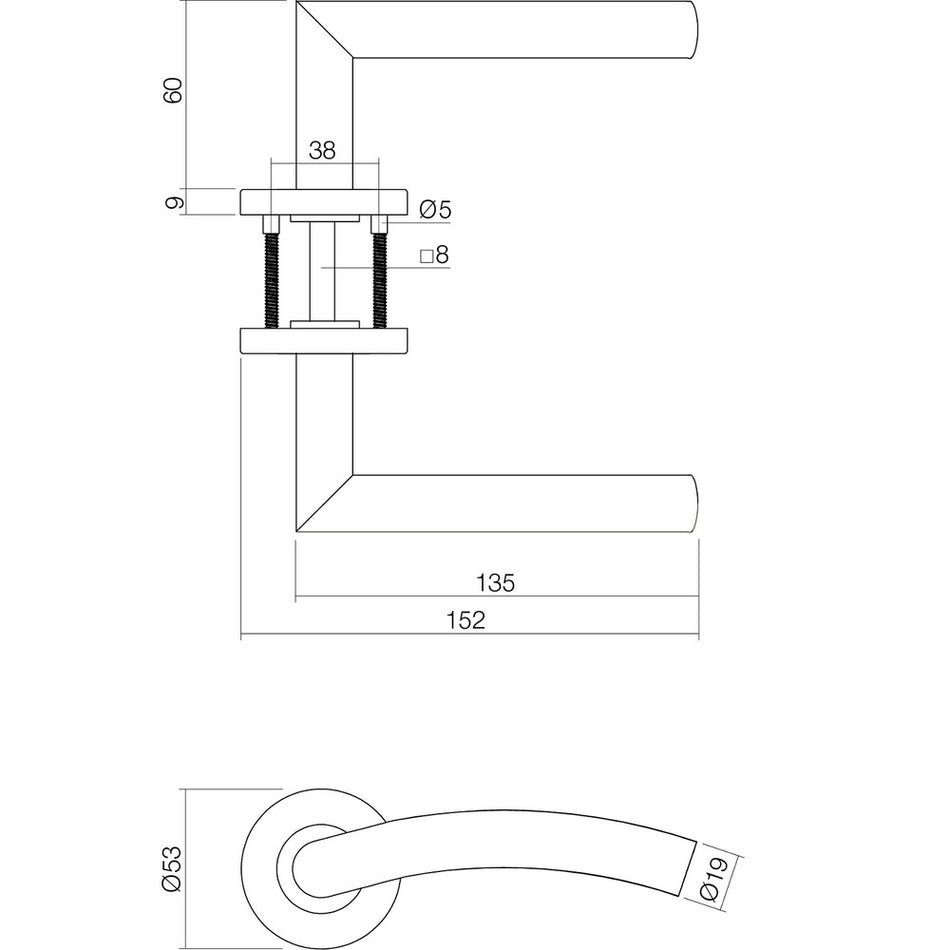 Intersteel Deurkruk Lisa/hoek 90gr. Basic Op Rond Geveerde Rozet diam. 53x9mm RVS Geborsteld-727769