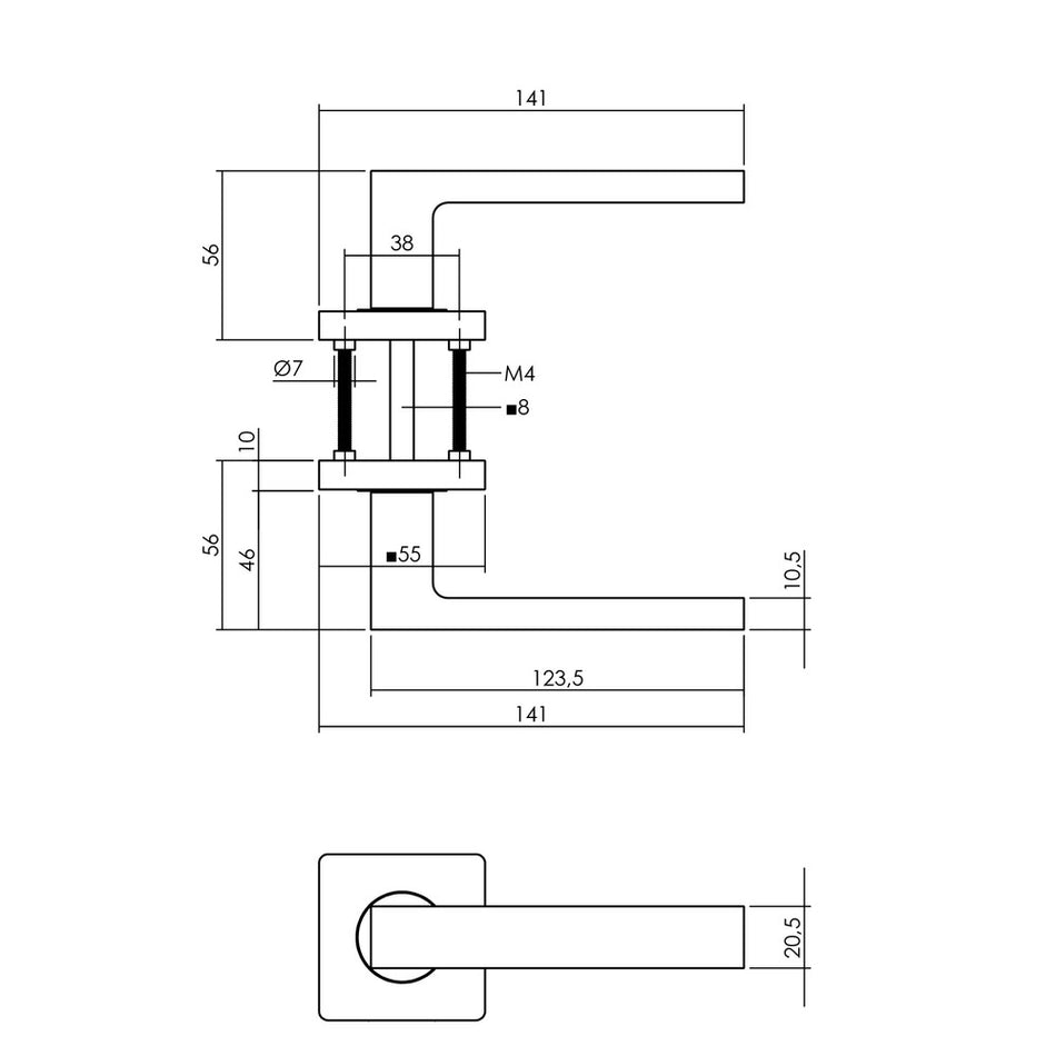 Intersteel Deurkruk Hera Op Geveerde Rozet 55x55x9,5mm +7mm Nokken Zwart-728055