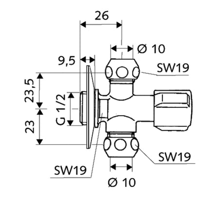 Schell Hoekregelkraan 1/2 x ( 2 x 3/8)-729274