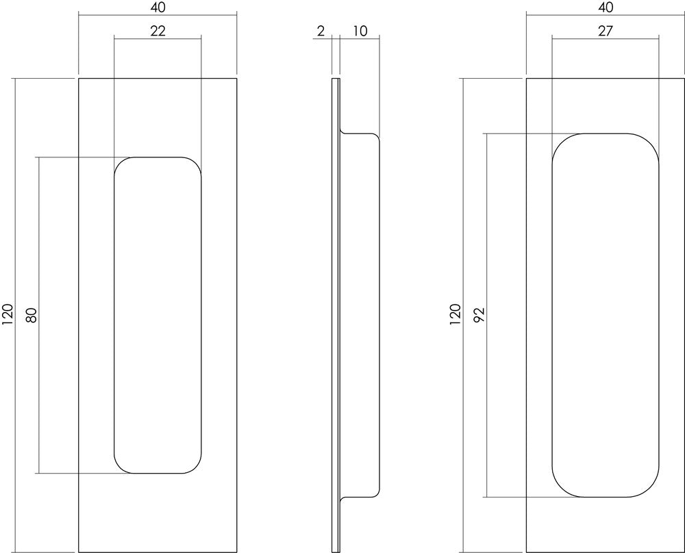 Intersteel schuifdeurkom rechthoek120x40 mm mat zwart-730506