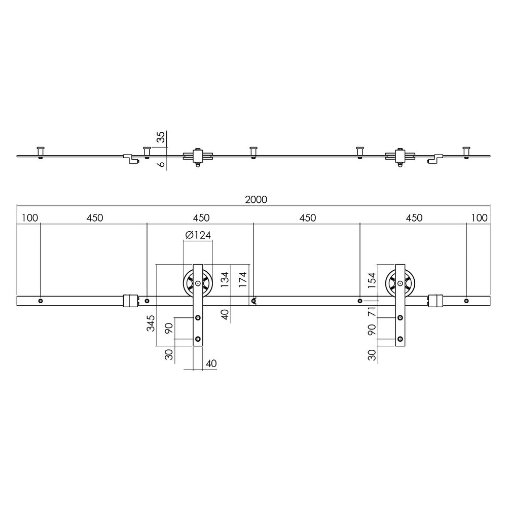 Intersteel schuifdeursysteem wheel 200 cm mat zwart 100 kg-730513