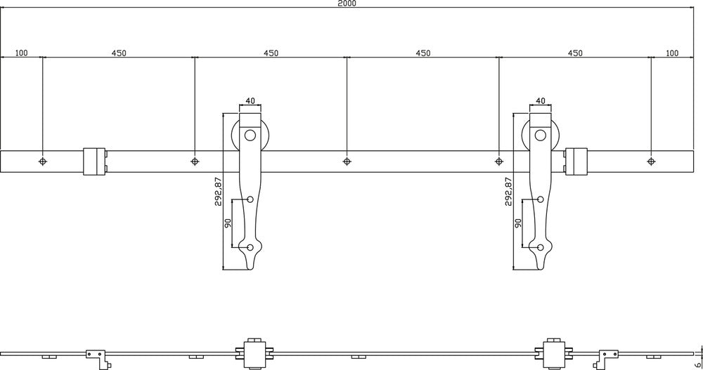 Intersteel schuifdeursysteem classic 200 cm mat zwart 100 kg-730516