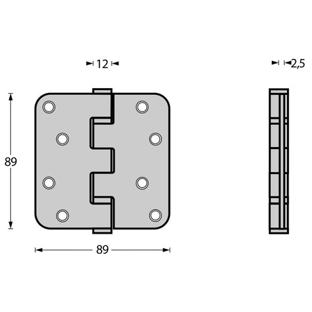 Kogellagerscharnier Afgerond 3,5inch 89x89x2,5mm RVS Zwart-730520