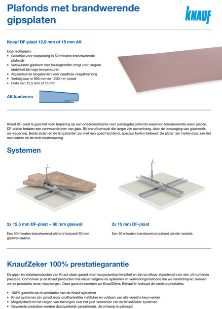 Knauf Gipsplaat DF AK Brandwerend 260x120cm 12,5mm-734082