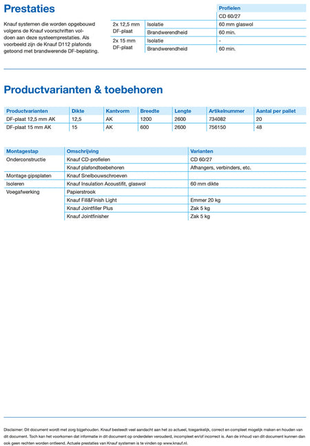 Knauf Gipsplaat DF AK Brandwerend 260x120cm 12,5mm-734082