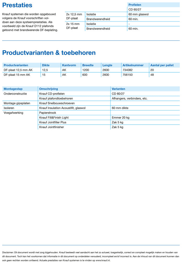 Knauf Gipsplaat DF AK Brandwerend 260x120cm 12,5mm-734082