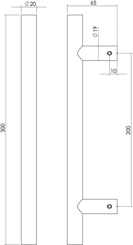 Intersteel handgreep T model 300x20 mm mat zwart-734237