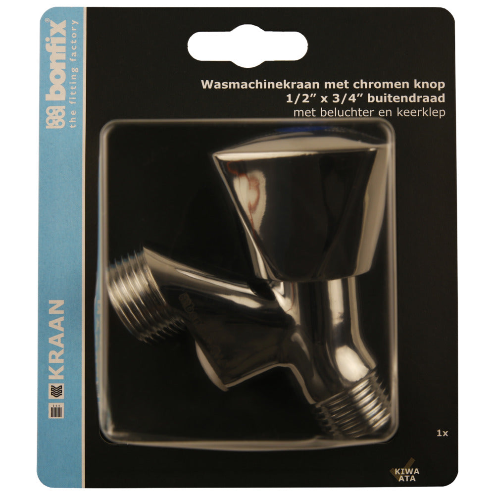 BONFIX Wasmachinekraan met chromen knop inclusief beluchter en keerklep-740986