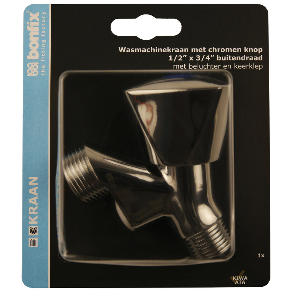 BONFIX Wasmachinekraan met chromen knop inclusief beluchter en keerklep-740986