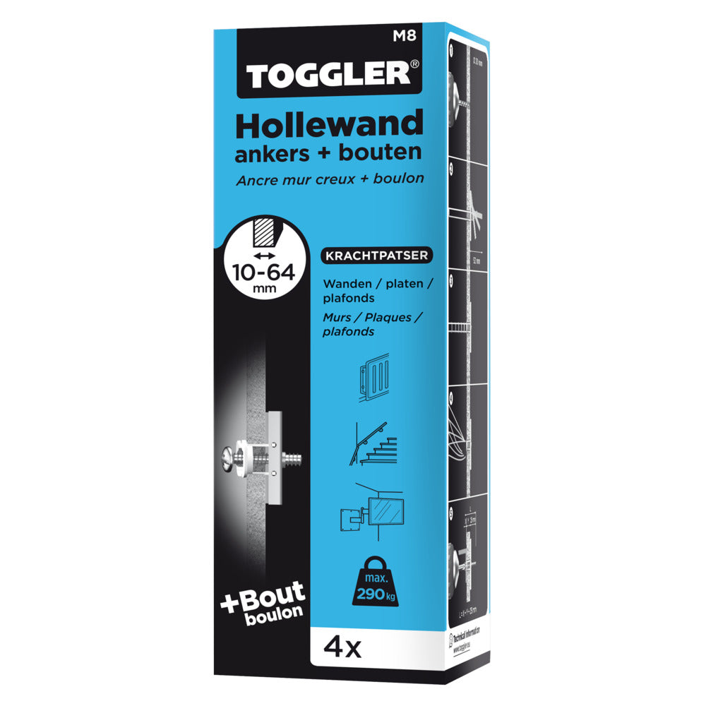 Toggler Hollewandanker Met Bout Plaatdikte 10-64mm M8 4st-754933