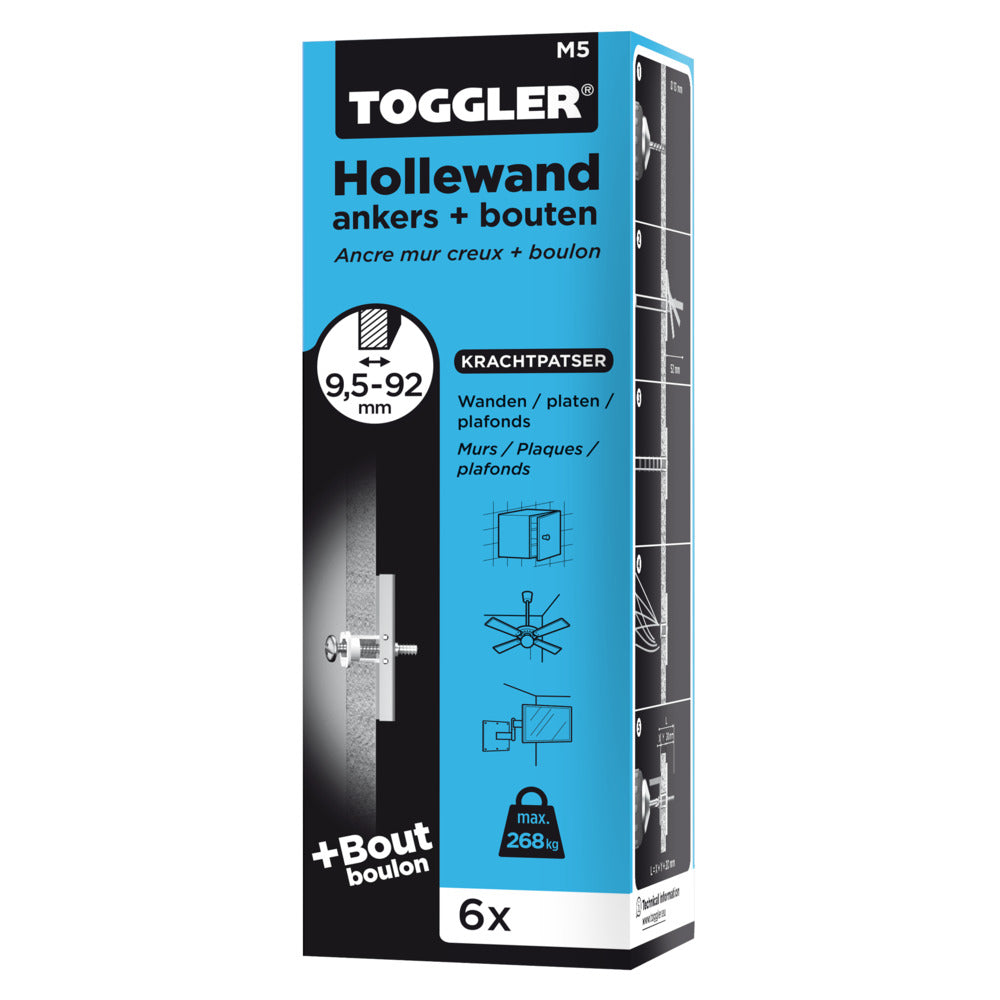 Toggler Hollewandanker Met Bout Plaatdikte 10-92mm M5 6st-754934